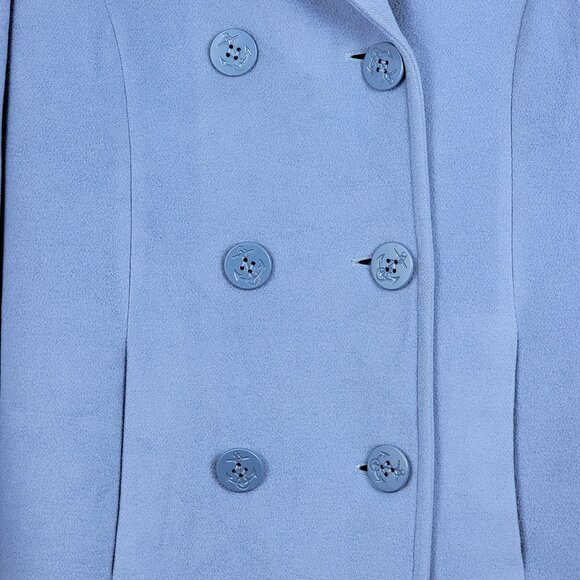 Women's Pale Blue Wool Cashmere Blend Double Breasted Peacoat - 6 - Picture 4 of 13